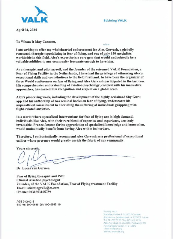 Letter of recommendation from VALK